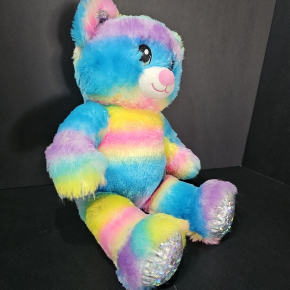 Build A Bear Rainbow Holographic Sparkle Bear 2021 Multi Bright 16” Blue Eye EUC - Picture 3 of 12